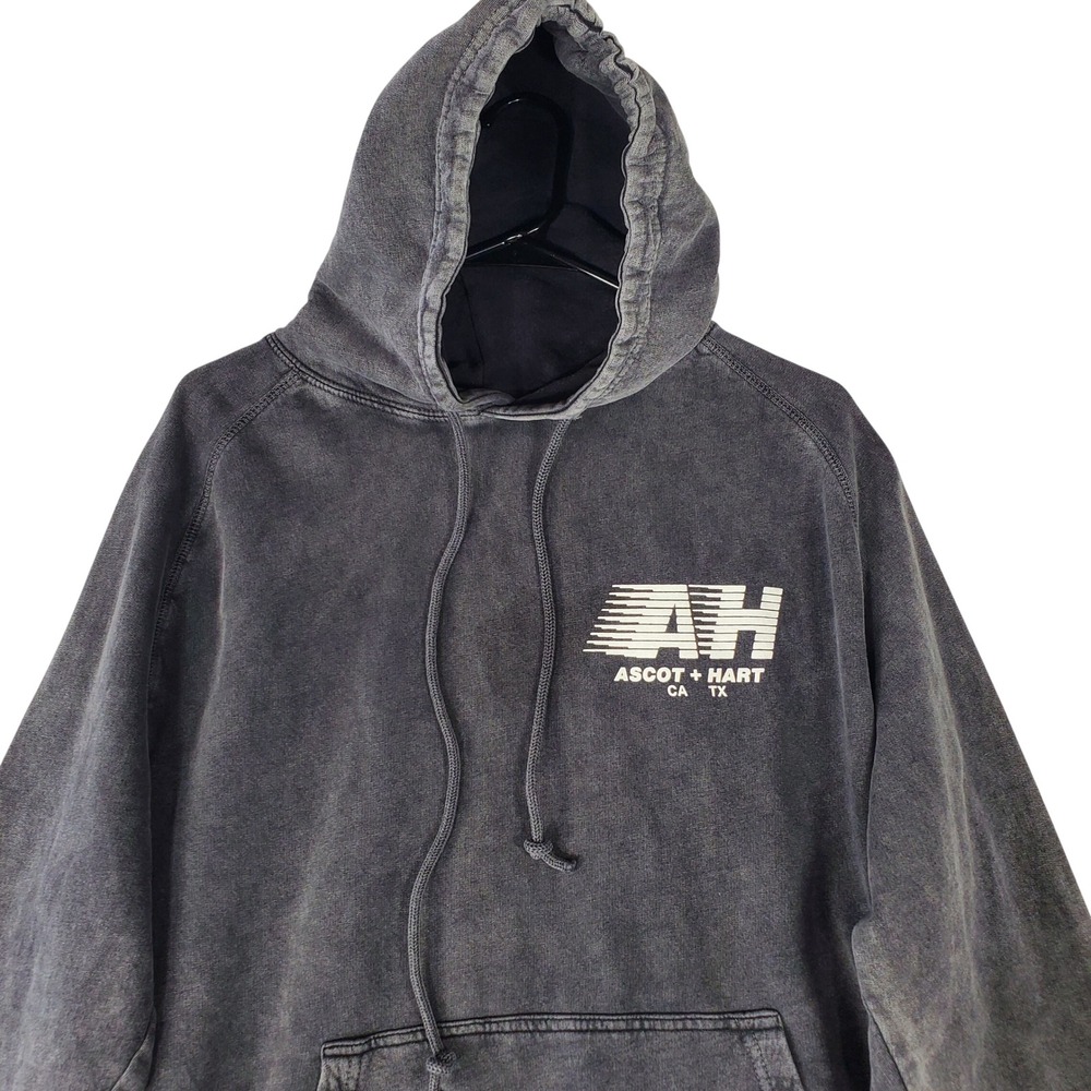 Ascot + Hart Acid Wash Graphic Hoodie Charcoal Grey Large CA TX Speed Logo